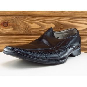 Steve Madden Sz 8.5 Loafer Black Leather Men‎ Slip On Trace Wide